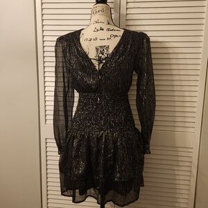 Aqua gold metallic mini dress